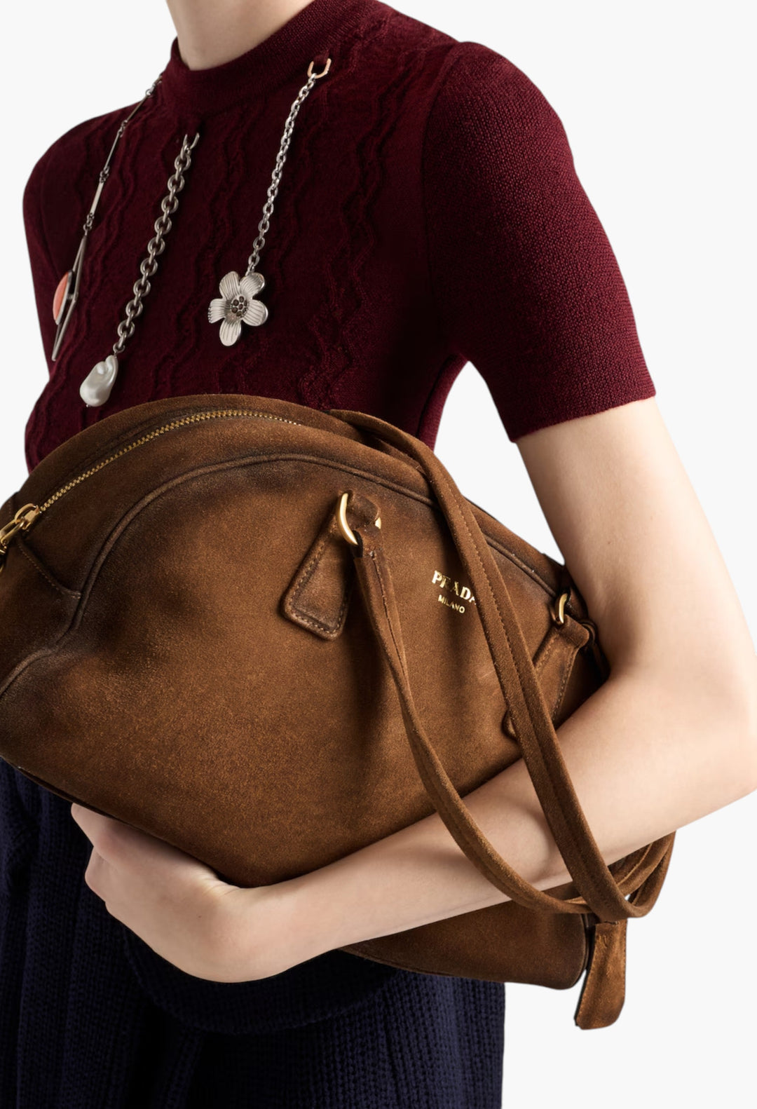 Prada Bowling Medium Suede Bag - GLAM MODA
