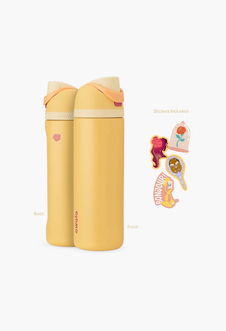 GLAM MODA Disney Princess Collection yellow insulated stainless steel FreeSip water bottle with themed stickers