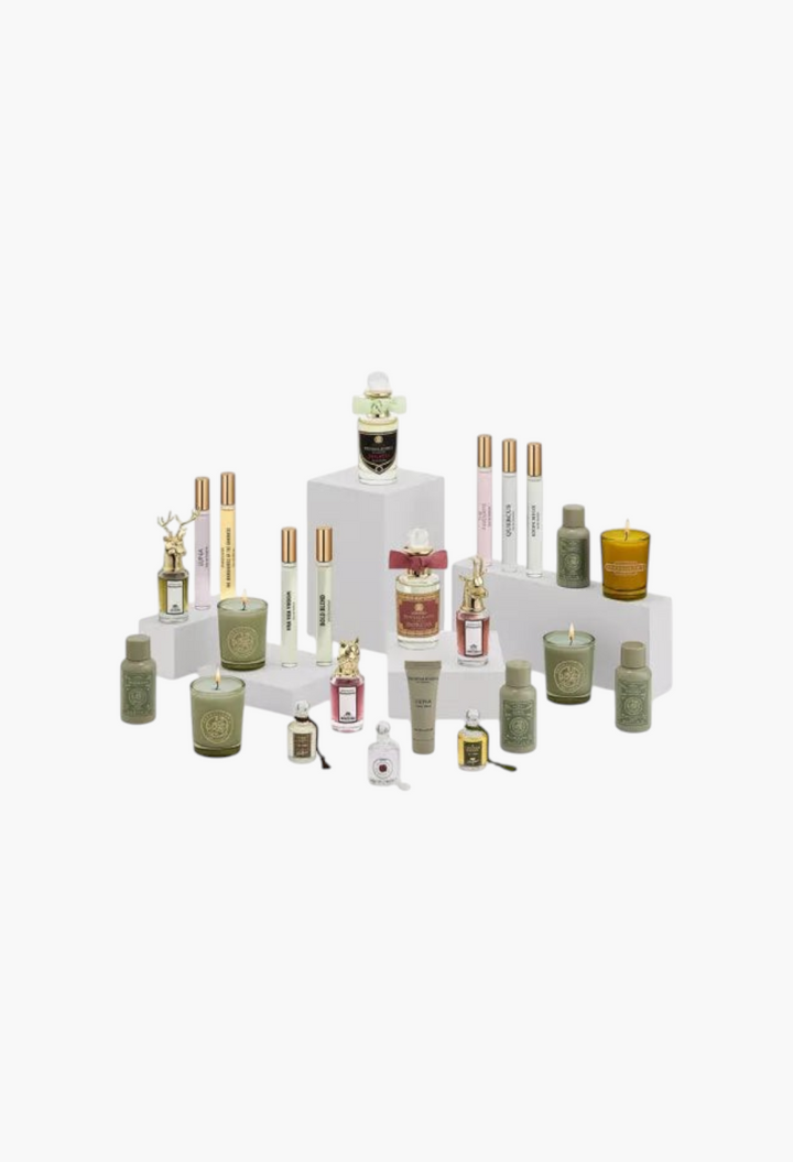 GLAM MODA Penhaligon's 2026 advent calendar featuring an assortment of luxury perfumes, body lotions, and candles.
