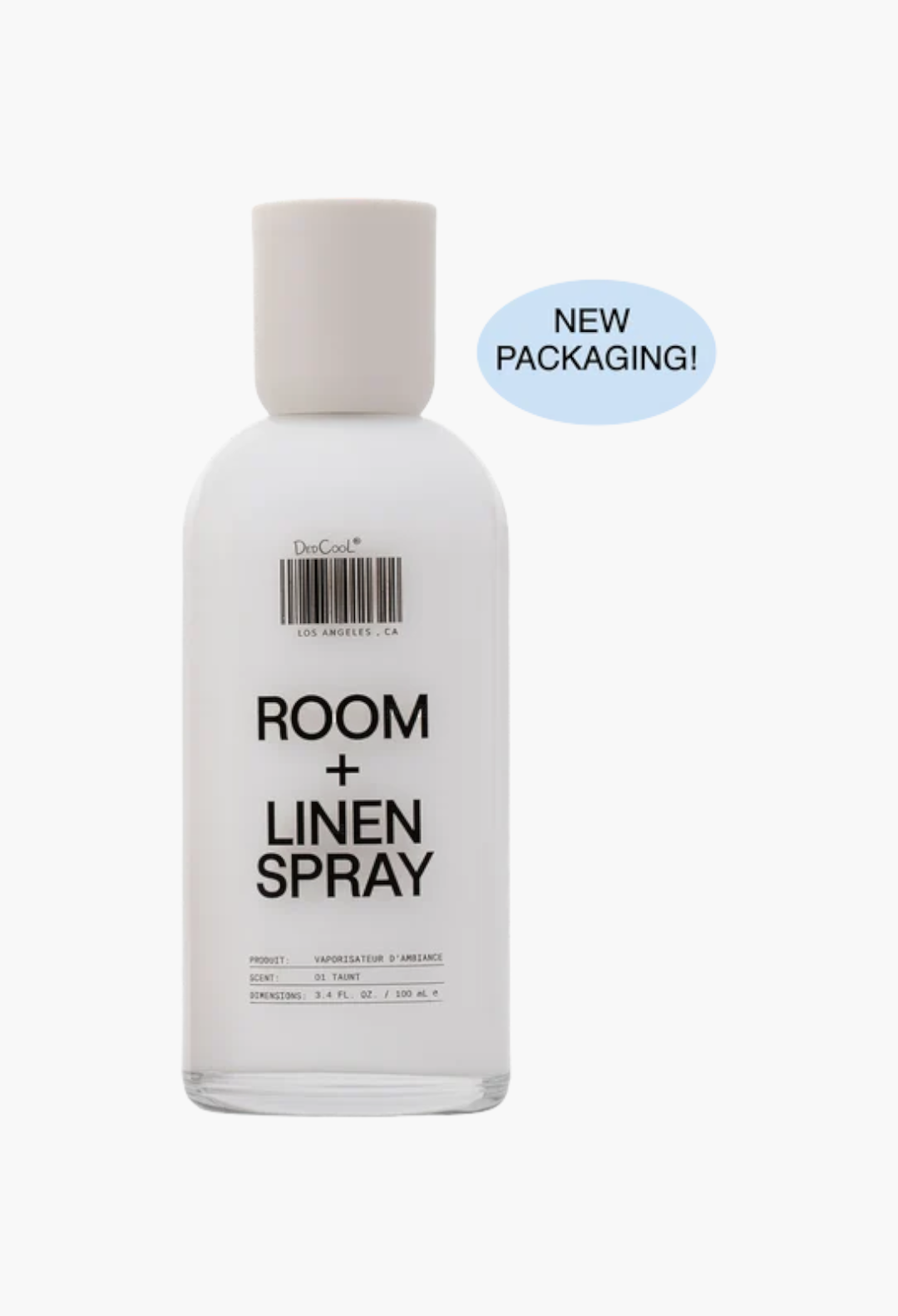 GLAM MODA 01 Taunt room and linen spray in a clear glass bottle with minimalist white label and cap
