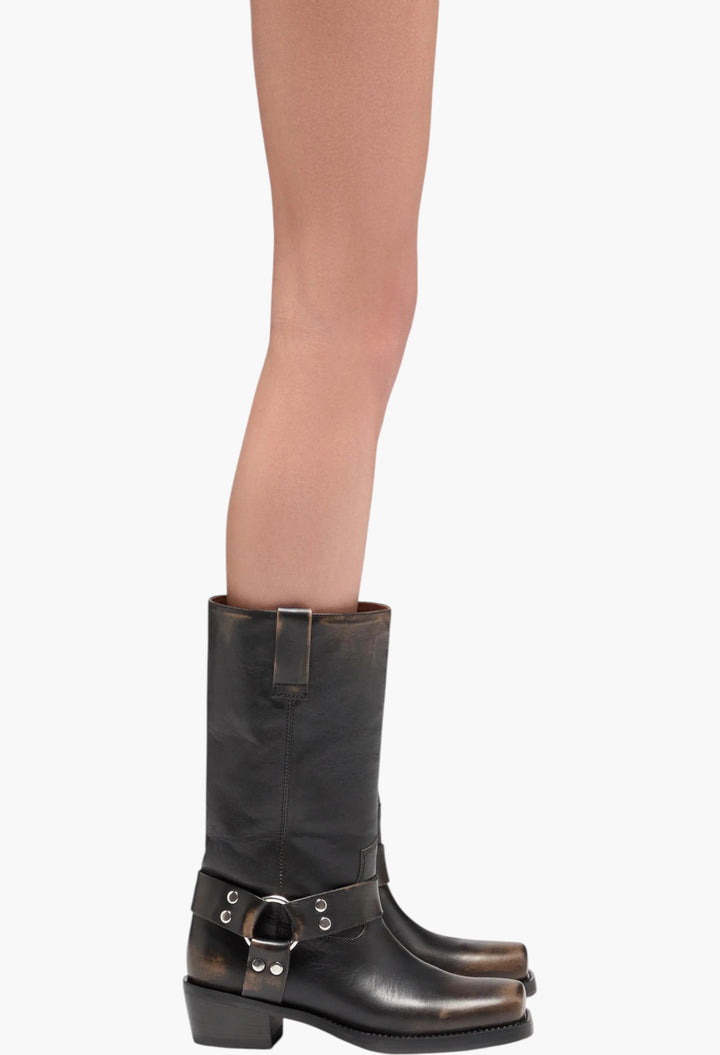 Roxy Boot - Black Brushed Leather Boots - GLAM MODA