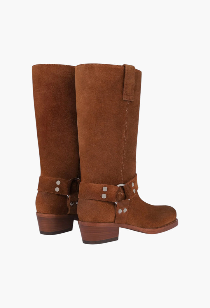 Roxy Boot - Boots In Cognac Calf Suede Leather - GLAM MODA