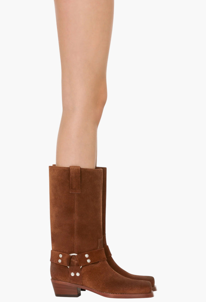 Roxy Boot - Boots In Cognac Calf Suede Leather - GLAM MODA