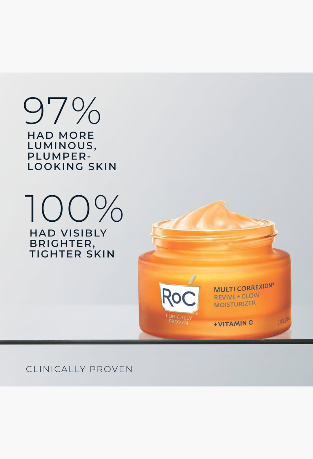 GLAM MODA RoC Multi Correxion Revive and Glow rich cream jar with orange packaging and visible cream texture