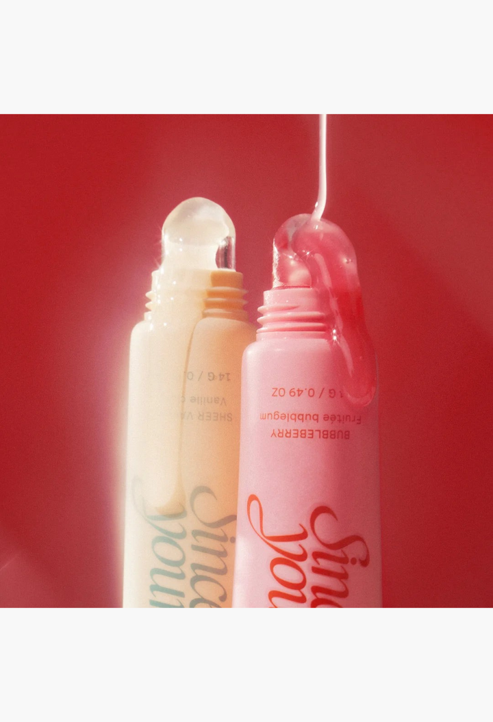 GLAM MODA Sweet Tooth Set featuring sheer clear vanilla and sheer pink bubbleberry gloss balms with drip texture.