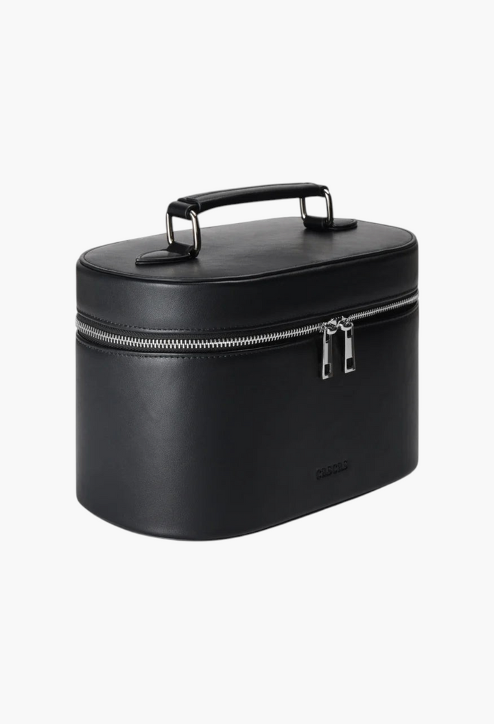 Vanity Case Espresso vegan leather makeup bag side view