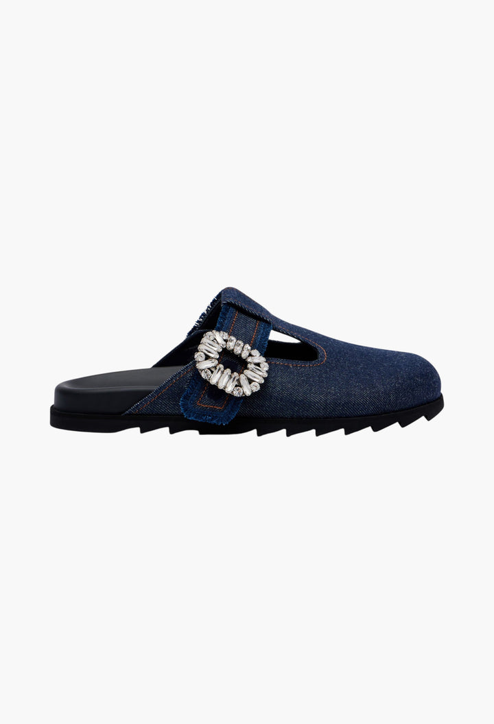 Slidy Viv Embellished Denim Mules - GLAM MODA