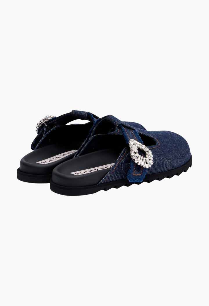 Slidy Viv Embellished Denim Mules - GLAM MODA