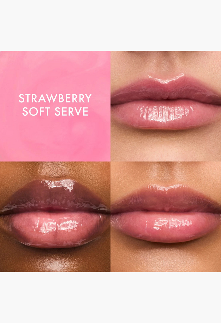 GLAM MODA Sweet Pink Duo Lip Butter Balm set featuring Strawberry Soft Serve and Birthday Cake shades on lips