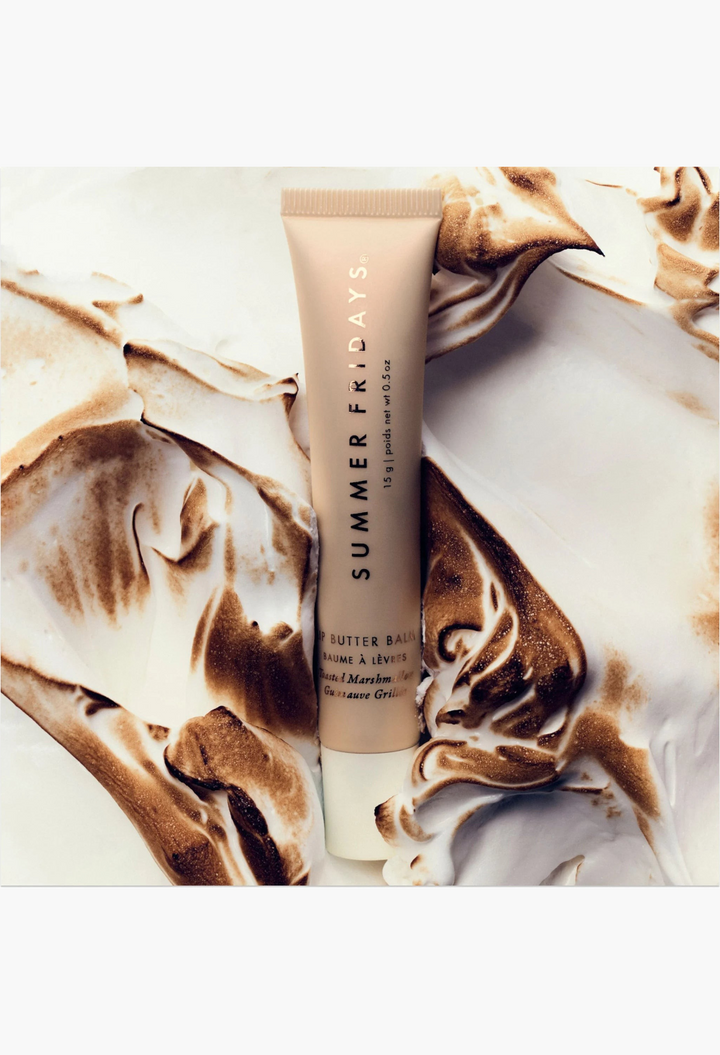 GLAM MODA vegan lip butter balm in toasted marshmallow scent, featuring a hydrating formula with golden shimmer.