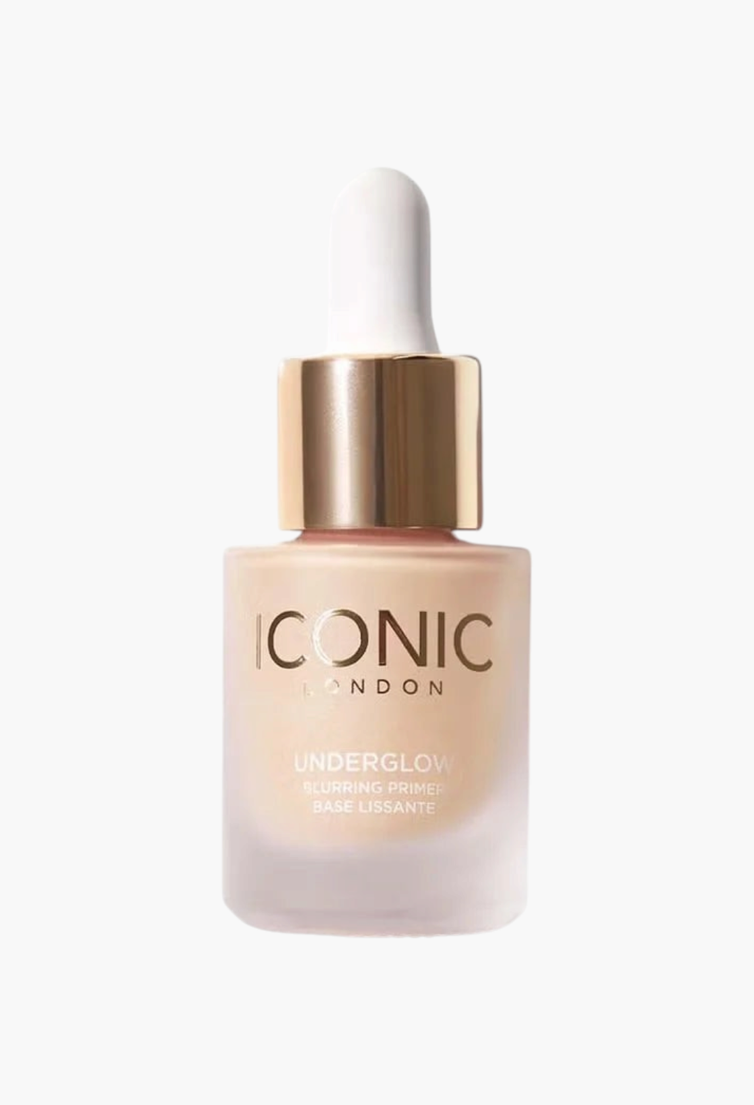 GLAM MODA ICONIC London Underglow Blurring Primer in a glass dropper bottle for a radiant soft-focus finish.