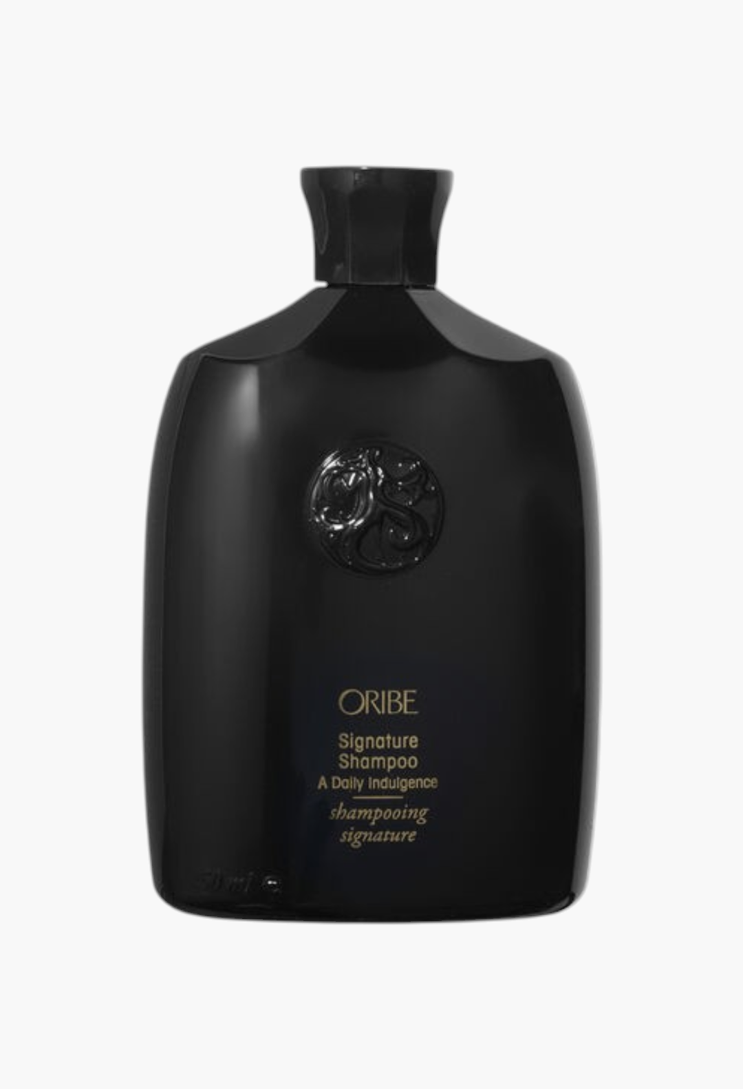 GLAM MODA Oribe Signature Shampoo in a sleek black bottle with gold lettering for daily hair nourishment and shine