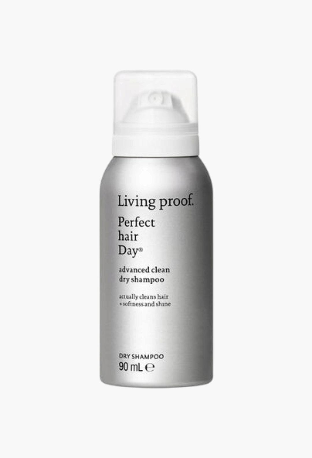 GLAM MODA Living Proof Perfect hair Day Advanced Clean Dry Shampoo in a grey 90ml aerosol spray bottle.