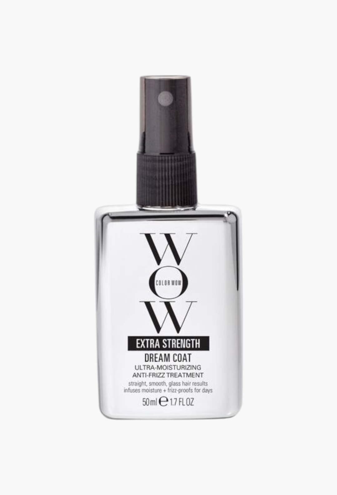 GLAM MODA Color Wow Extra Strength Dream Coat anti-humidity hair spray bottle for sleek, frizz-free hair results.