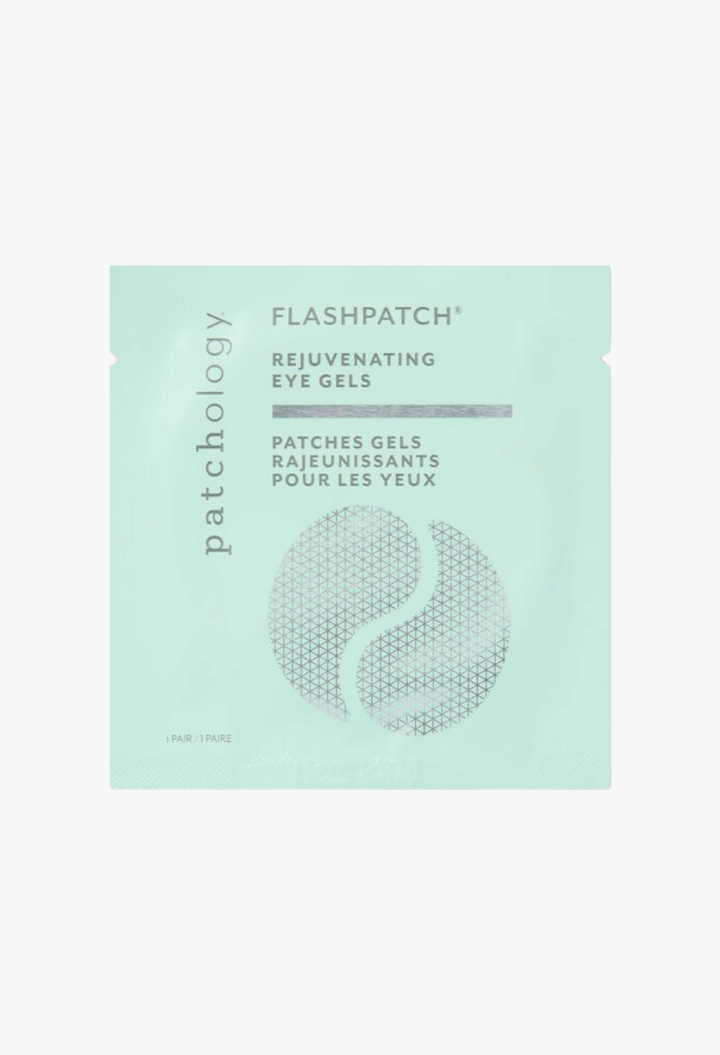 GLAM MODA Patchology FlashPatch rejuvenating hydrogel eye mask single sachet in mint green packaging.