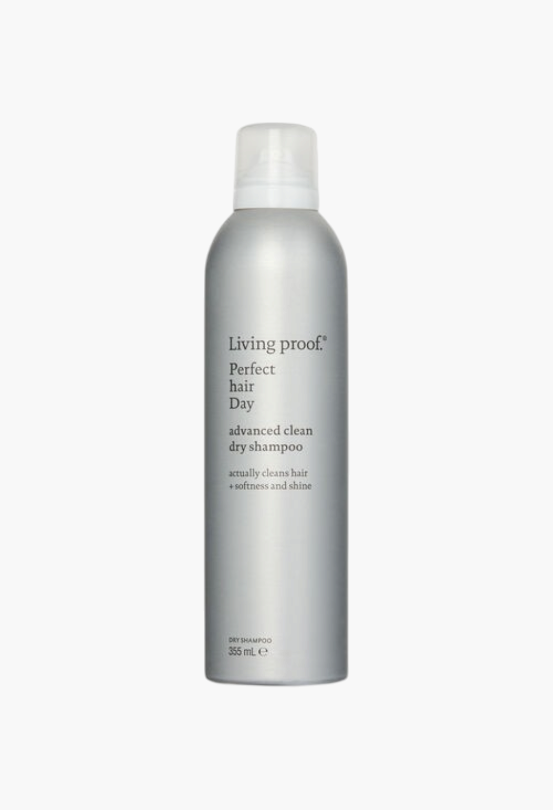 GLAM MODA Living Proof Perfect Hair Day Advanced Clean Dry Shampoo in a silver aerosol spray bottle