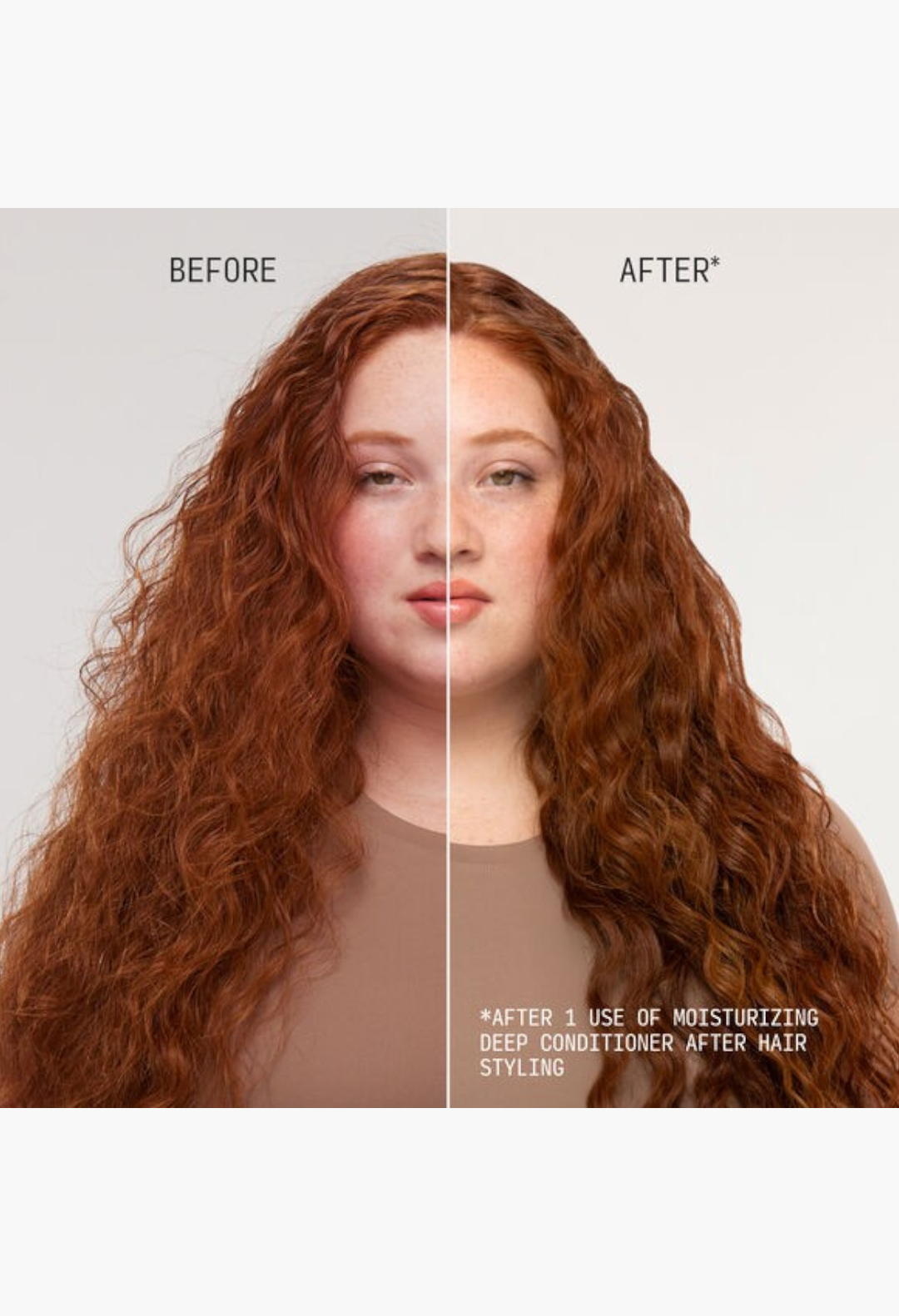 GLAM MODA before and after results of curly red hair using moisturizing deep conditioner for hydration and shine