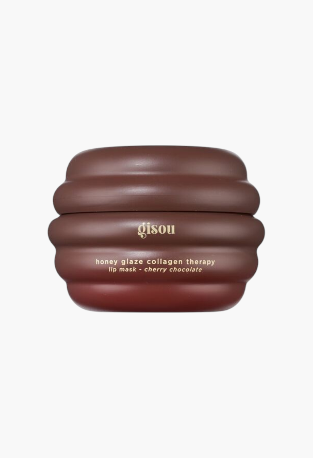 GLAM MODA Gisou Cherry Chocolate lip mask in a brown, beehive-shaped jar with gold text.