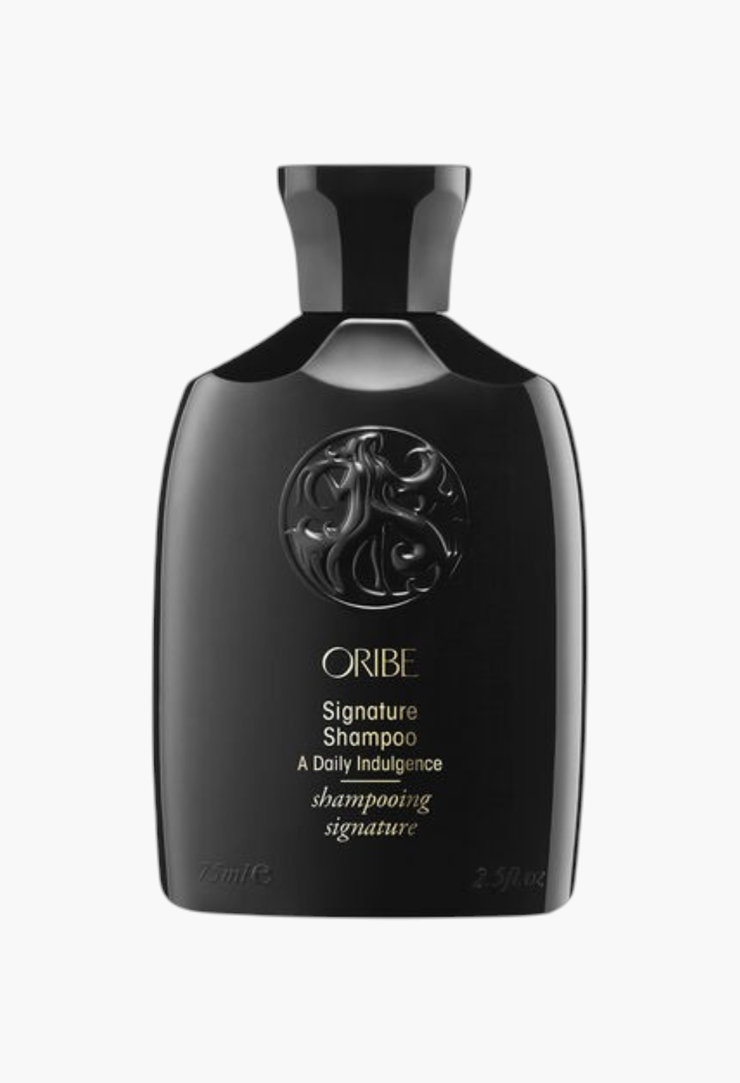 GLAM MODA Oribe Signature Shampoo in a sleek black bottle for daily hair nourishment and shine.
