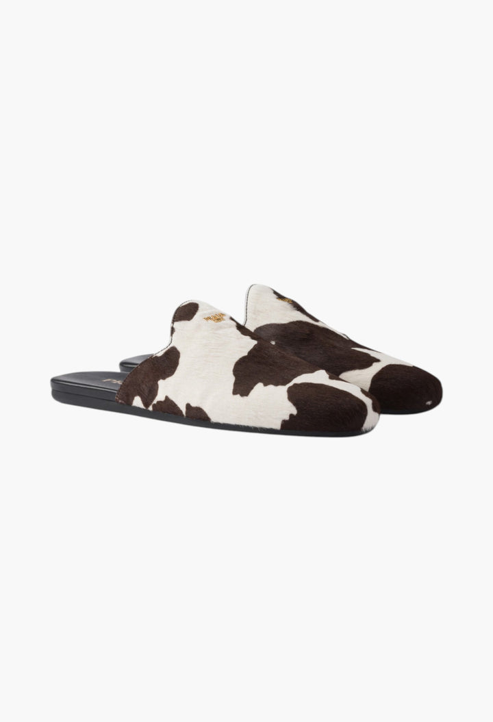 White / Dark Brown - Printed Leather Mules - GLAM MODA