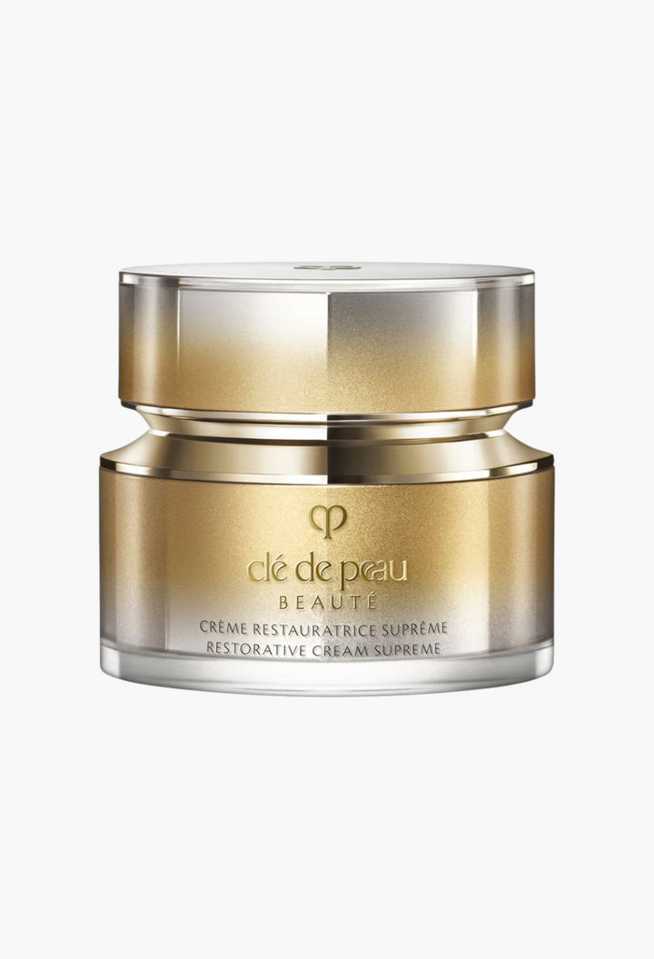 GLAM MODA Clé de Peau Beauté Restorative Cream Supreme in a luxury gold and silver 50ml glass jar for anti-ageing.