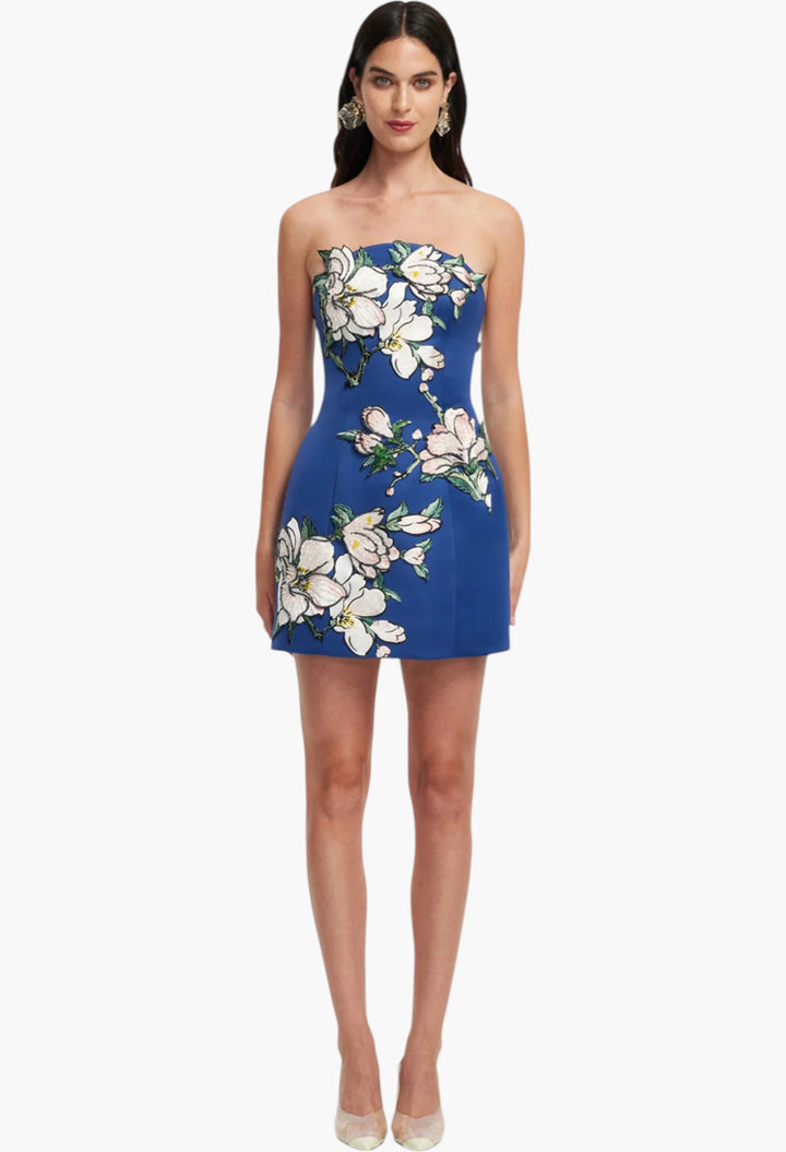 Appliqué Floral Bustier Mini Dress - GLAM MODA