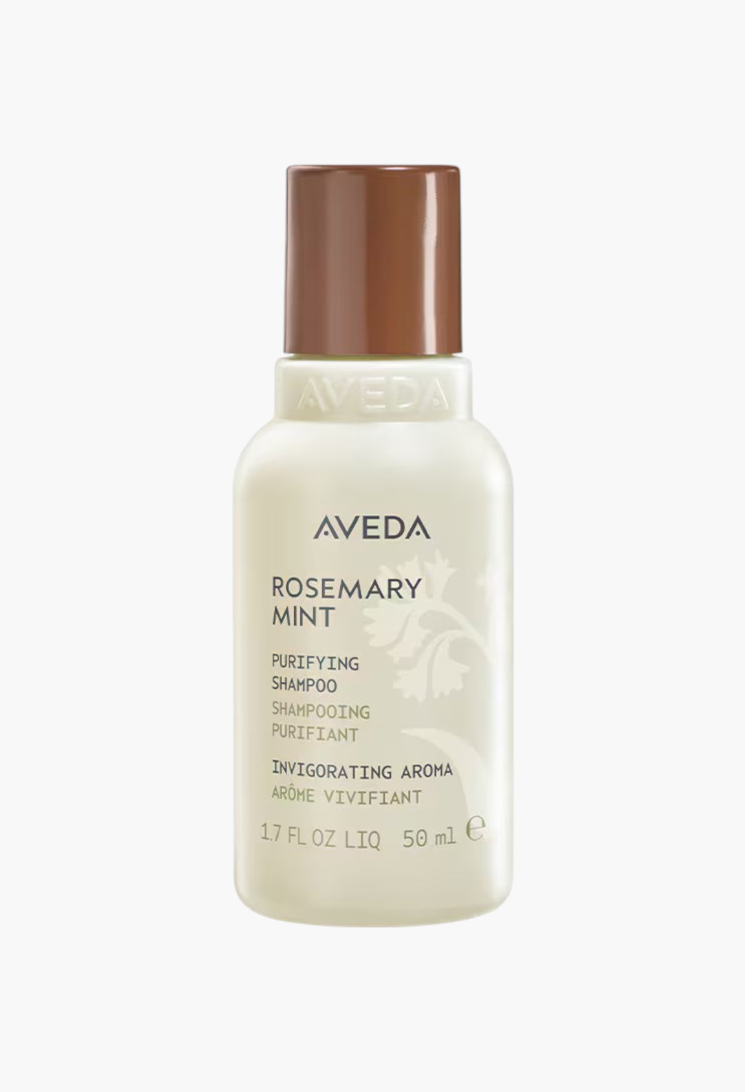 GLAM MODA Aveda Rosemary Mint Purifying Shampoo in a 50ml travel-sized bottle for clarifying oily hair.