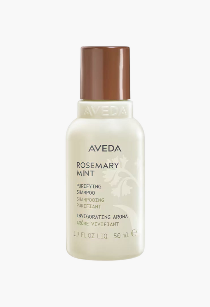 GLAM MODA Aveda Rosemary Mint Purifying Shampoo in a 50ml travel-sized bottle for clarifying oily hair.