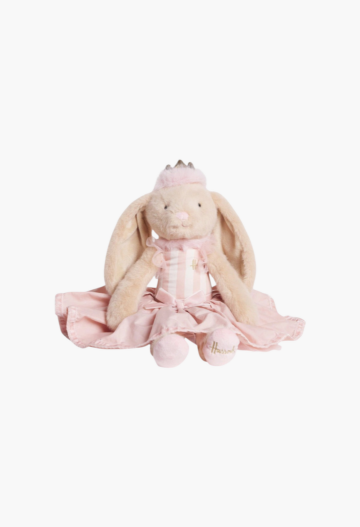 GLAM MODA ballerina bunny plush toy wearing a pink tutu and crown, perfect for festive Christmas decor.