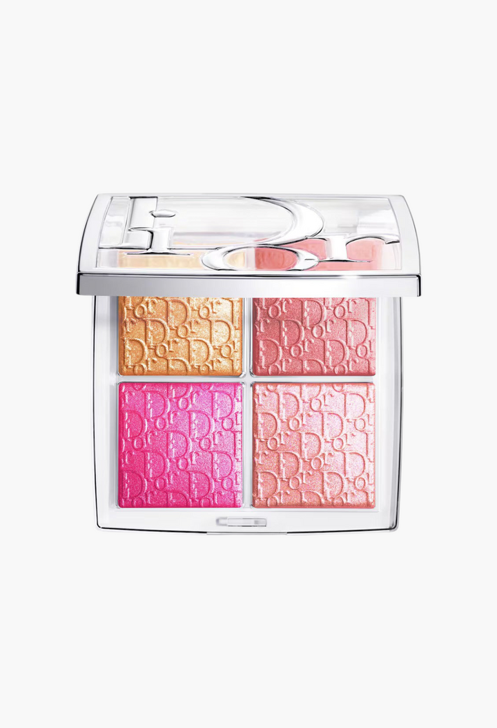 GLAM MODA Dior Backstage Glow Maximizer Palette with four luminous, embossed powder shades in a clear compact case.