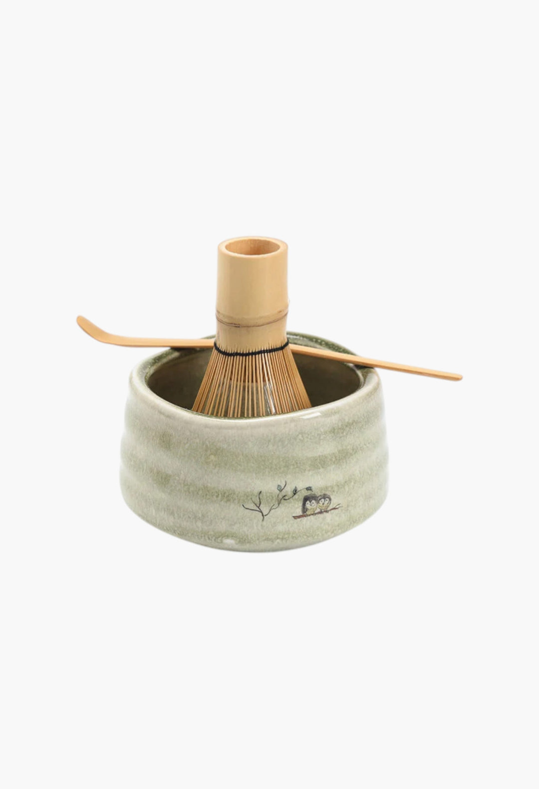 Cute Owl Ceramic Chawan With Bamboo Whisk And Chasen Holder Matcha Tea Ceremony Set - GLAM MODA