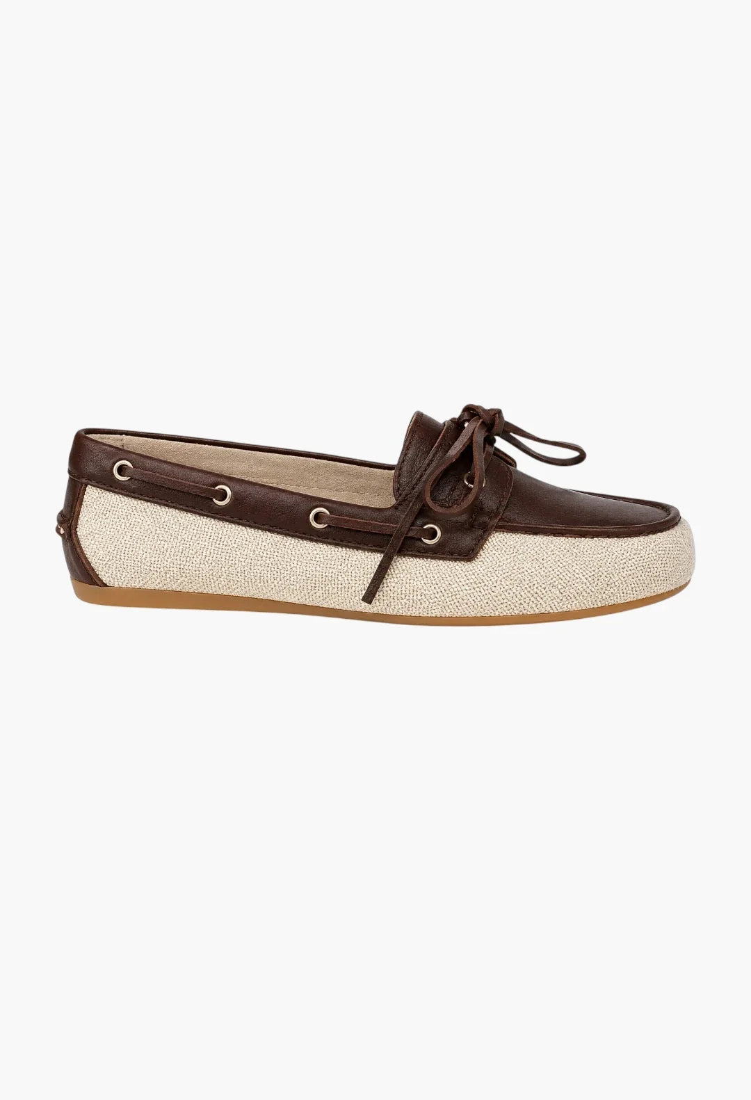 Beige/Brown - Canvas And Bleached Leather Boat Shoes