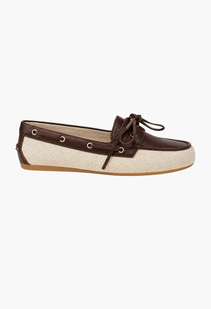 Beige/Brown - Canvas And Bleached Leather Boat Shoes
