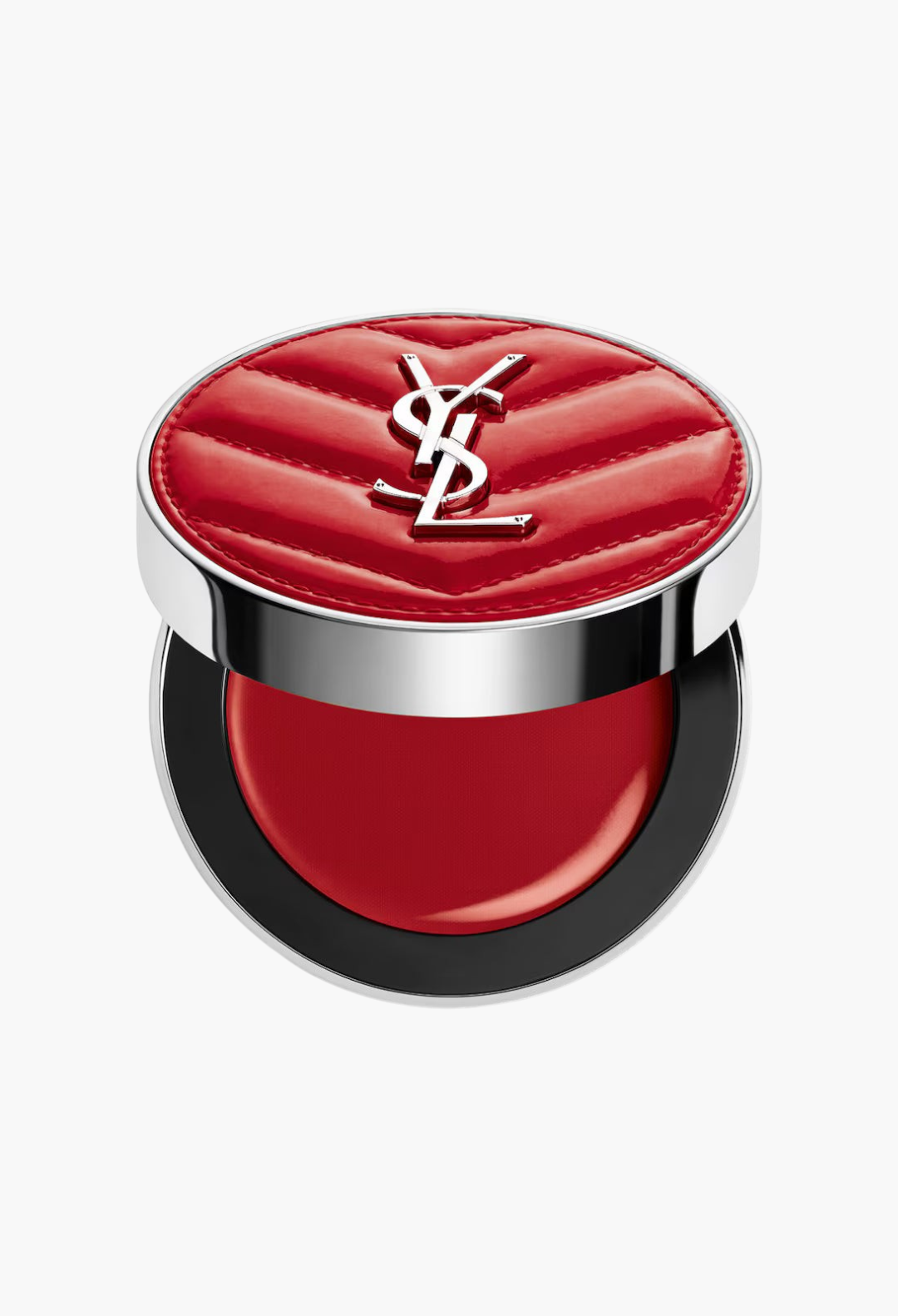 GLAM MODA YSL Make Me Blush cream blush in a vibrant red shade with a quilted lid and silver logo detail.