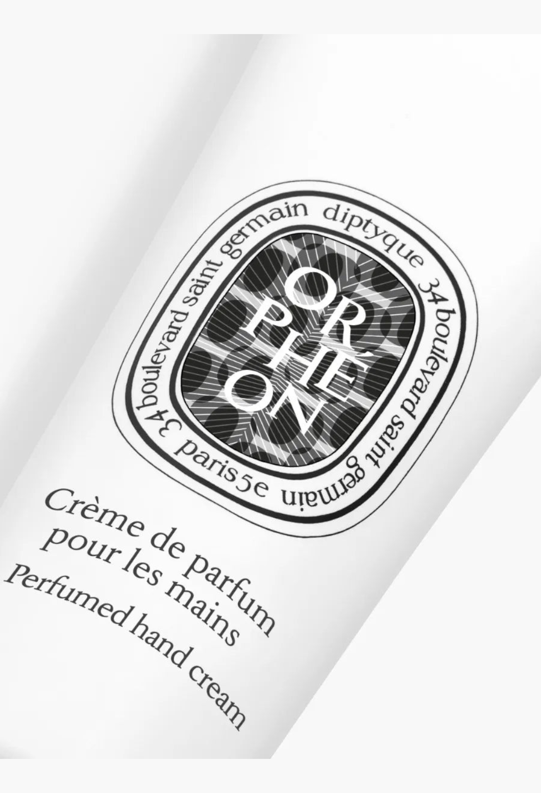 GLAM MODA Orphéon perfumed hand cream tube with iconic black and white Diptyque logo branding