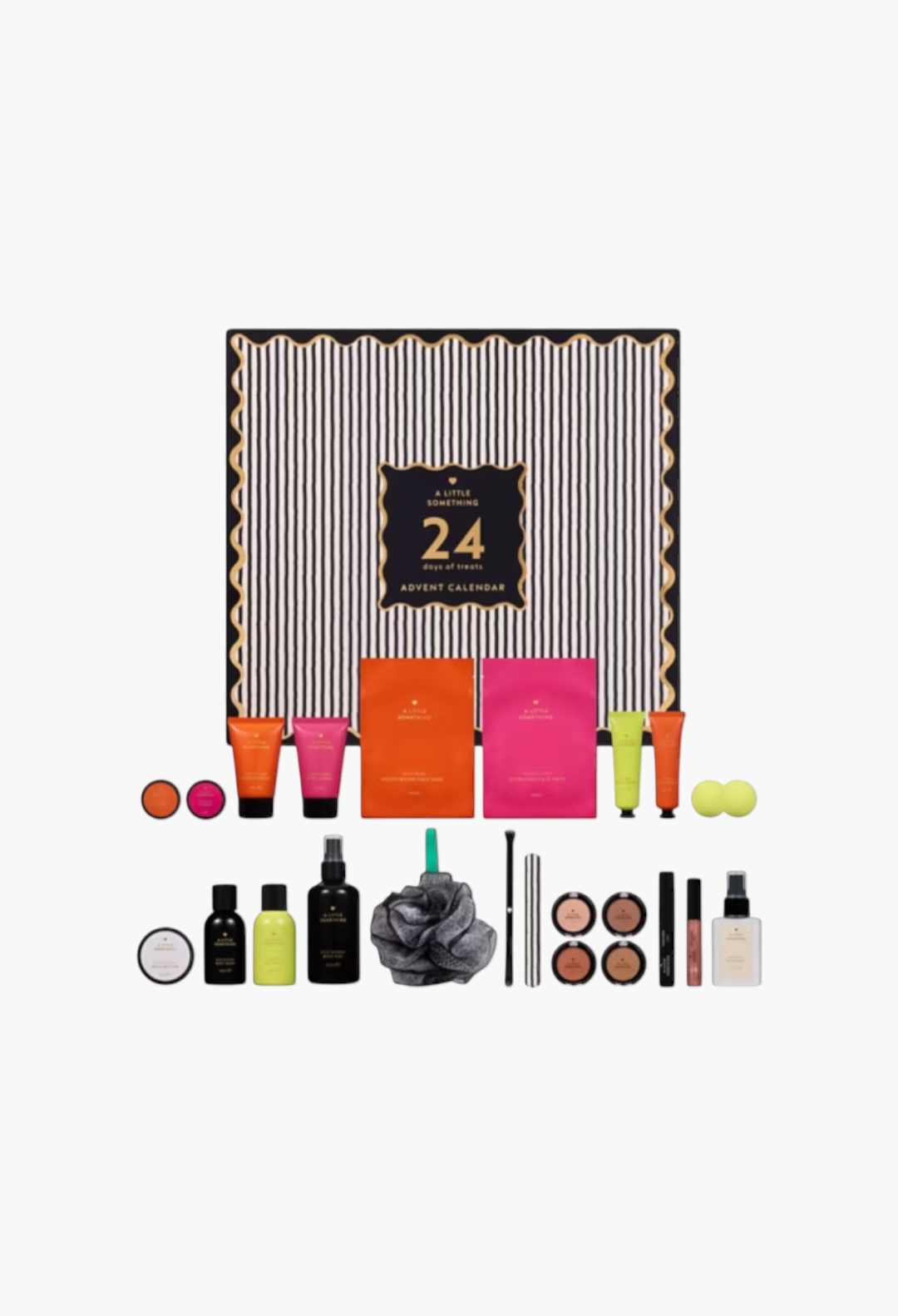 GLAM MODA A Little Something 24-day beauty advent calendar with assorted skincare, makeup, and bath treats.