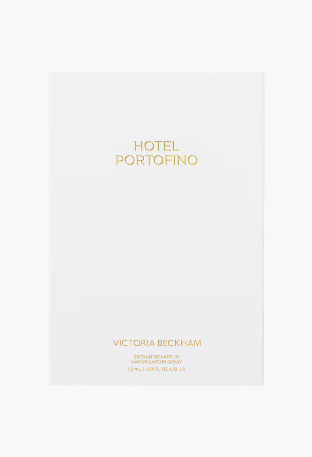 GLAM MODA Hotel Portofino Extrait de Parfum 50ml white fragrance box with gold lettering by Victoria Beckham Beauty