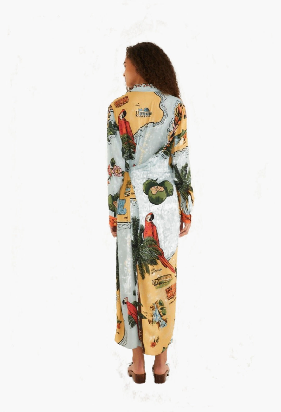 multicolor beaches path collared buttoned maxi dress