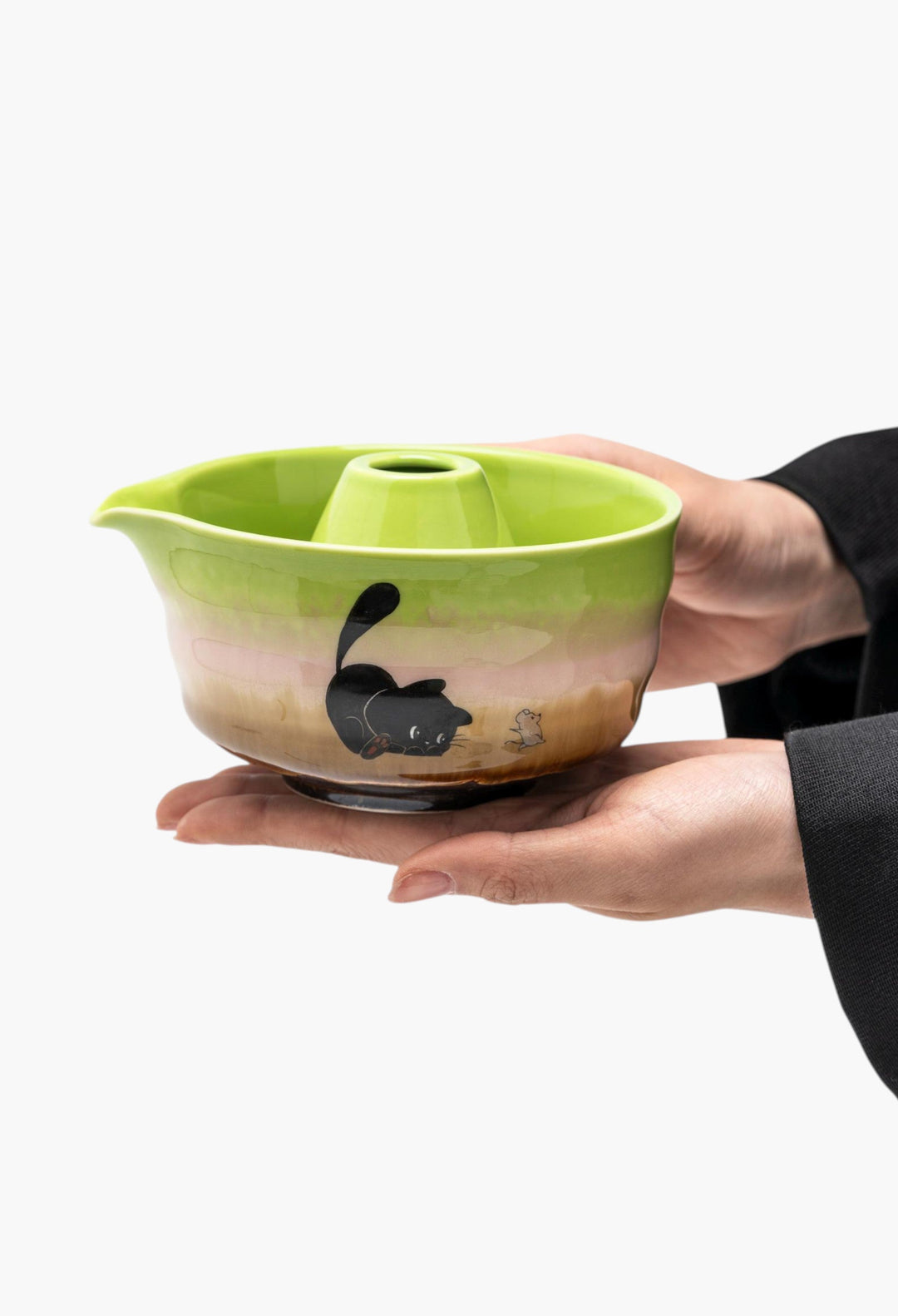 Hand-Painted Cat And Rat Ceramic Matcha Bowl Set With Bamboo Whisk And Chasen Holder Matcha Tea Ceremony Set - GLAM MODA