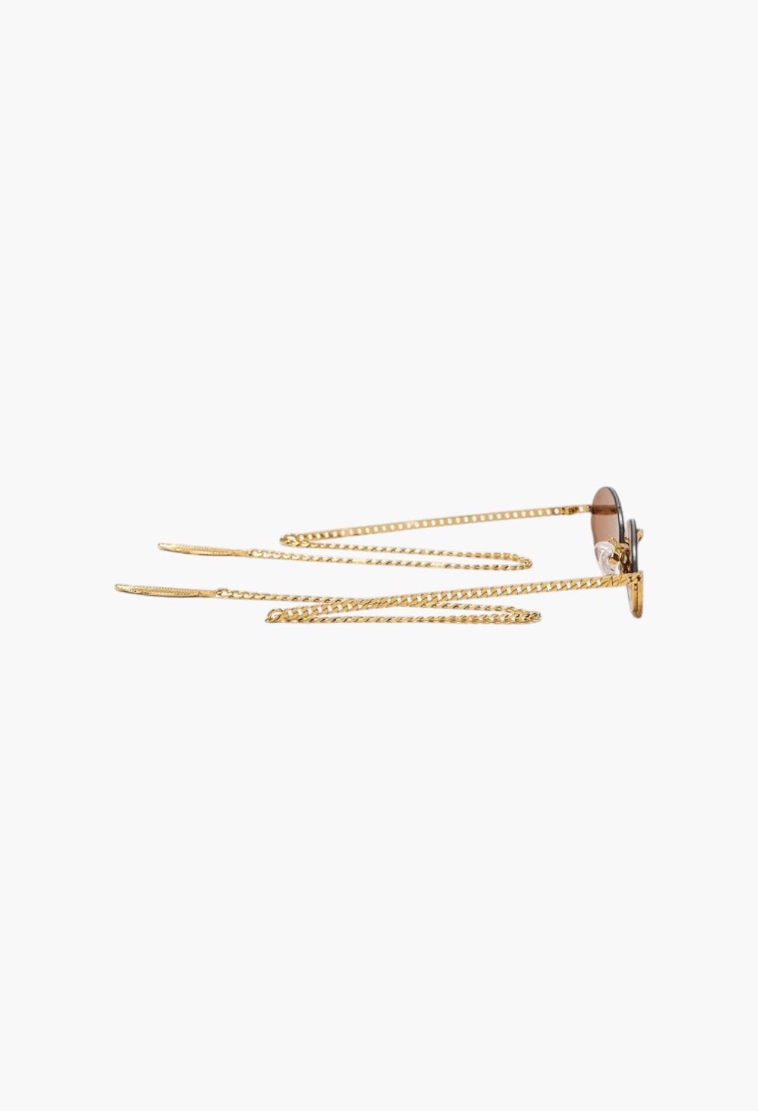 GLAM MODA Gaga sunglasses in gold metal with sculptural frames and an integrated decorative gold chain accessory.