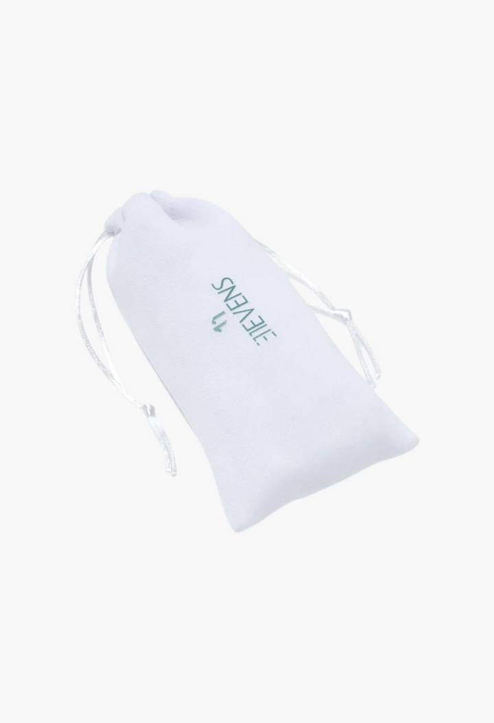 GLAM MODA white fabric drawstring pouch for Ellevens sunglasses with brand logo printed on the front