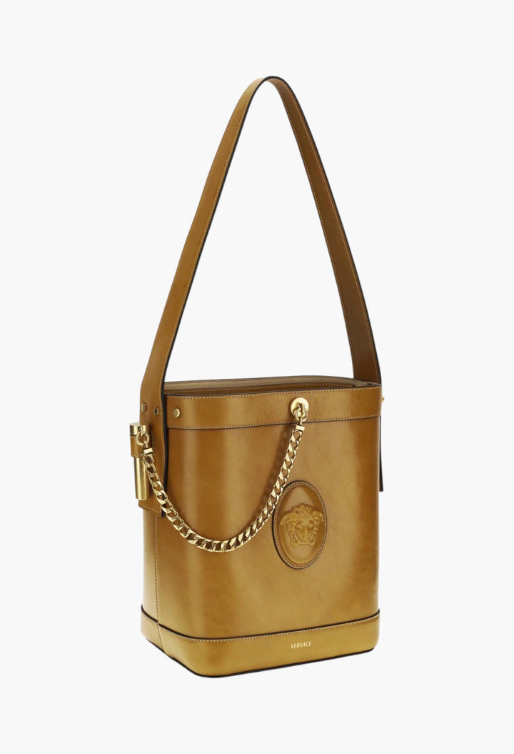 Small Leather Pivot Bucket Bag - GLAM MODA