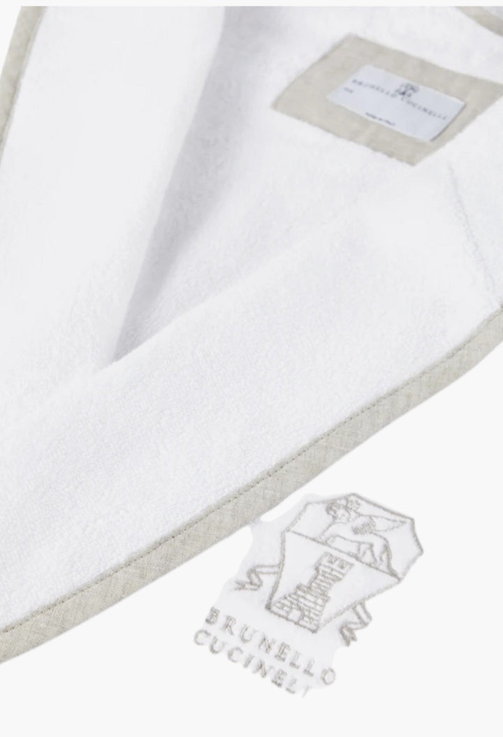 Cotton Terrycloth Bathrobe With Linen Trims - GLAM MODA
