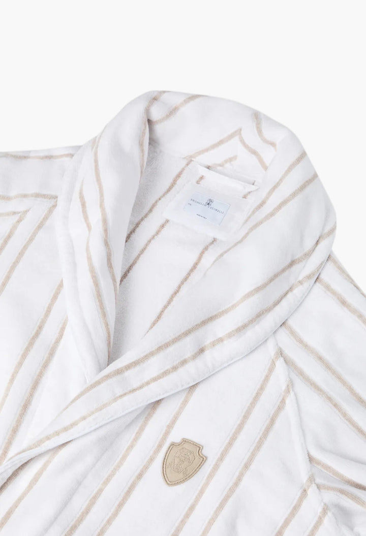 Striped Cotton Terrycloth Bathrobe With Logo - GLAM MODA