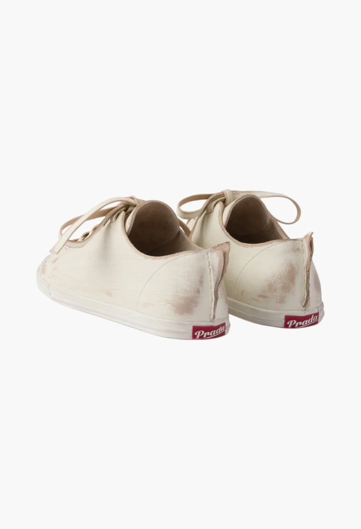 Chalk White - Antiqued Leather Sneakers - GLAM MODA