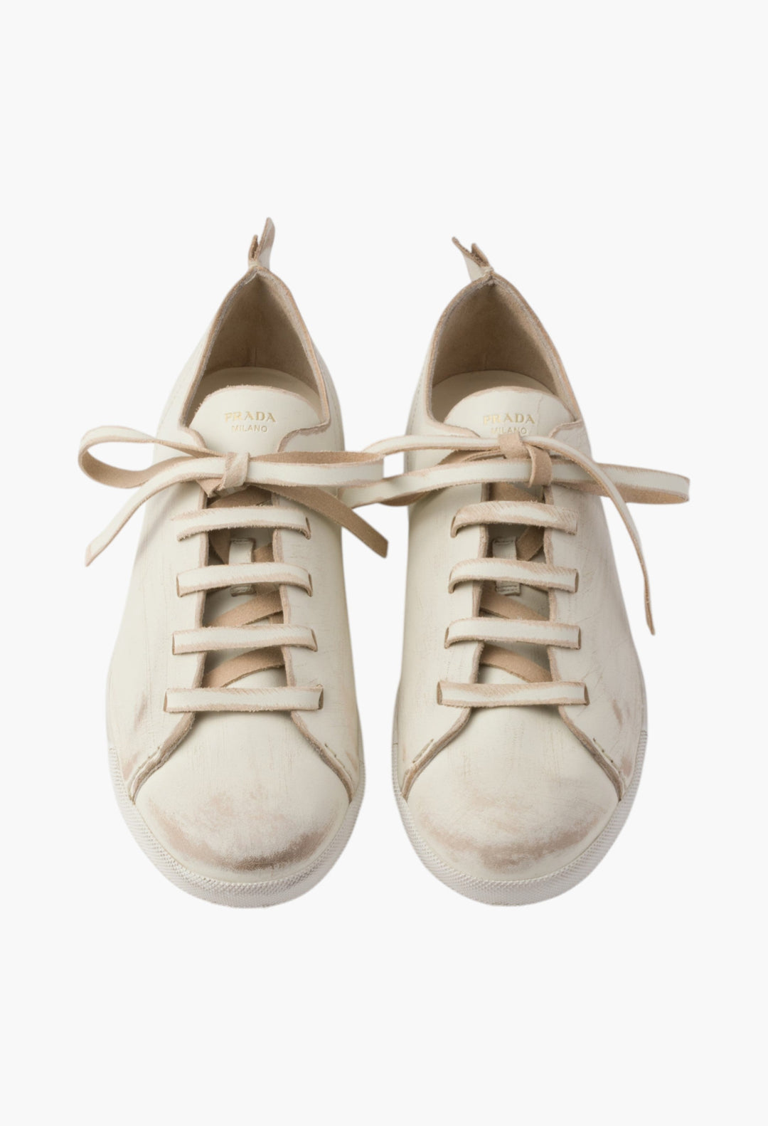 Chalk White - Antiqued Leather Sneakers - GLAM MODA