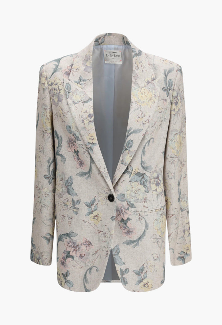 Peonia My Love Motif Hopsack Linen-Blend Jacket - GLAM MODA