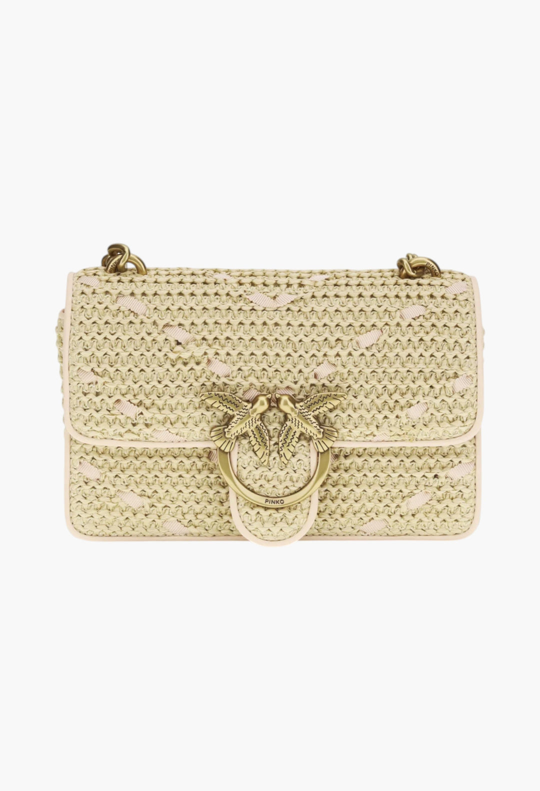 Mini Love Handbag In Chevron Raffia And Leather - GLAM MODA