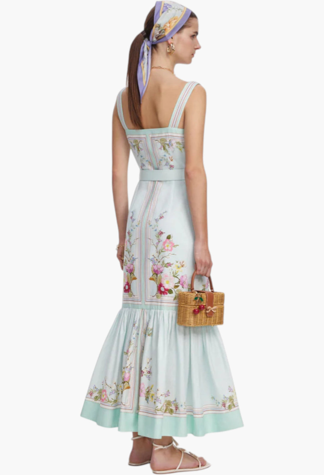Mint Floral Linen Midi Dress - GLAM MODA