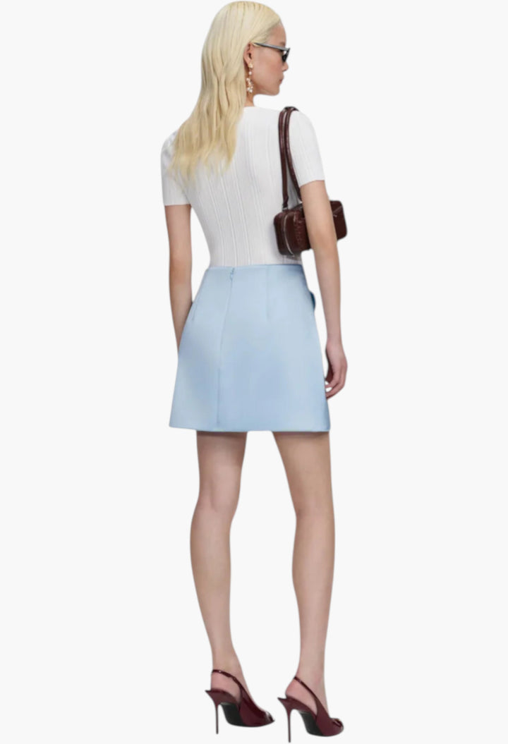 Blue Satin 3D Sequin Flower Mini Skirt - GLAM MODA